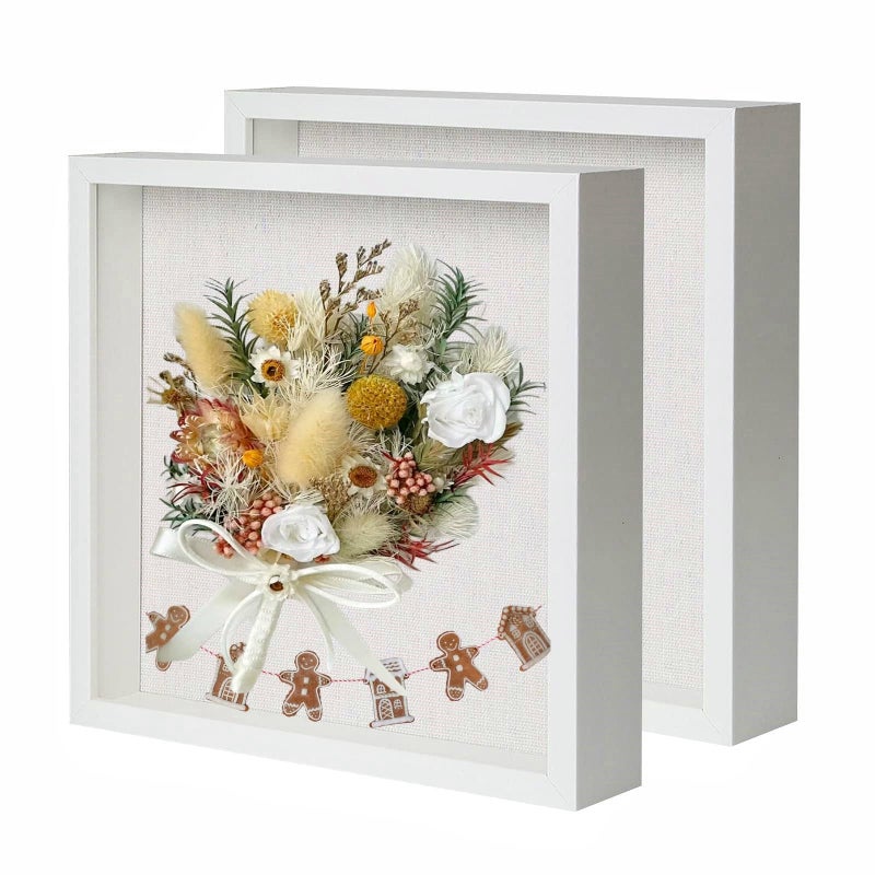 Muzilife Shadow Box Picture Frame with Linen Board Deep Wood Glass Display Case Ready to Hang Memory Box Baby Sports Memorabilia, Pins, Awards, Medals, Wedding, Tickets and Photos (White, 2pcs 8X8) - Image 1